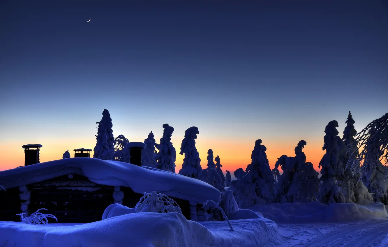 Фото обои зима, месяц, вечер, финляндия