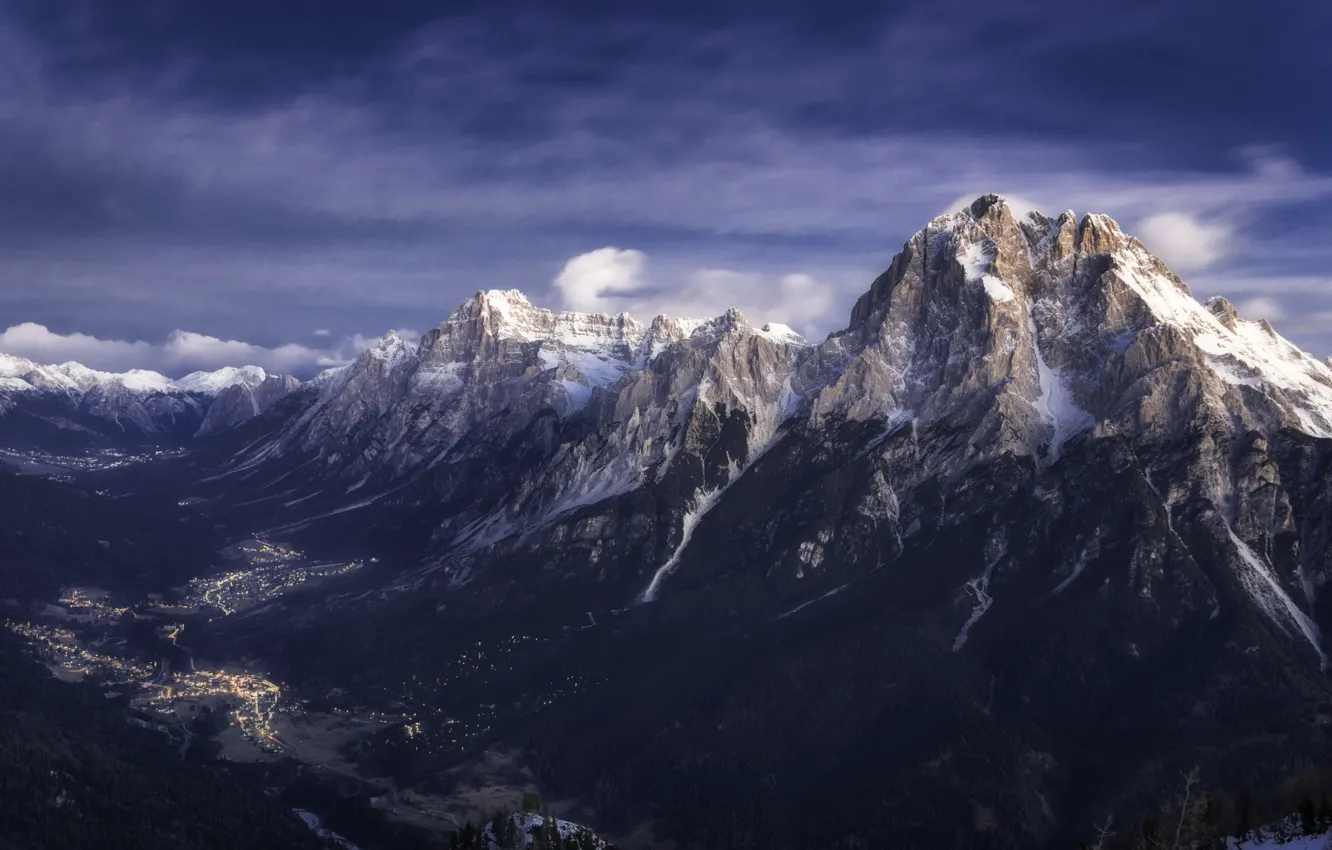 Фото обои зима, небо, снег, горы, рассвет, утро, Альпы