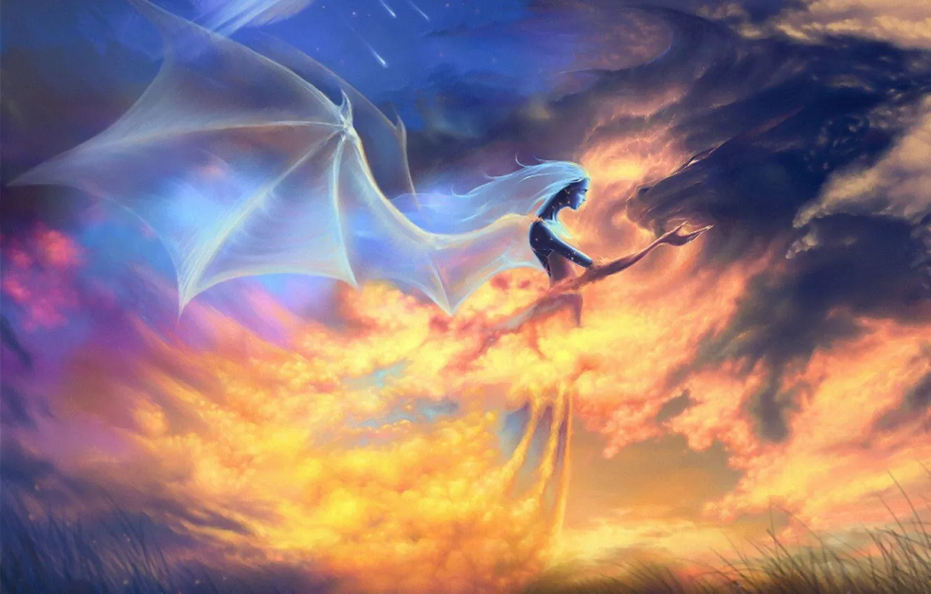 Фото обои дракон, крылья, Ангел