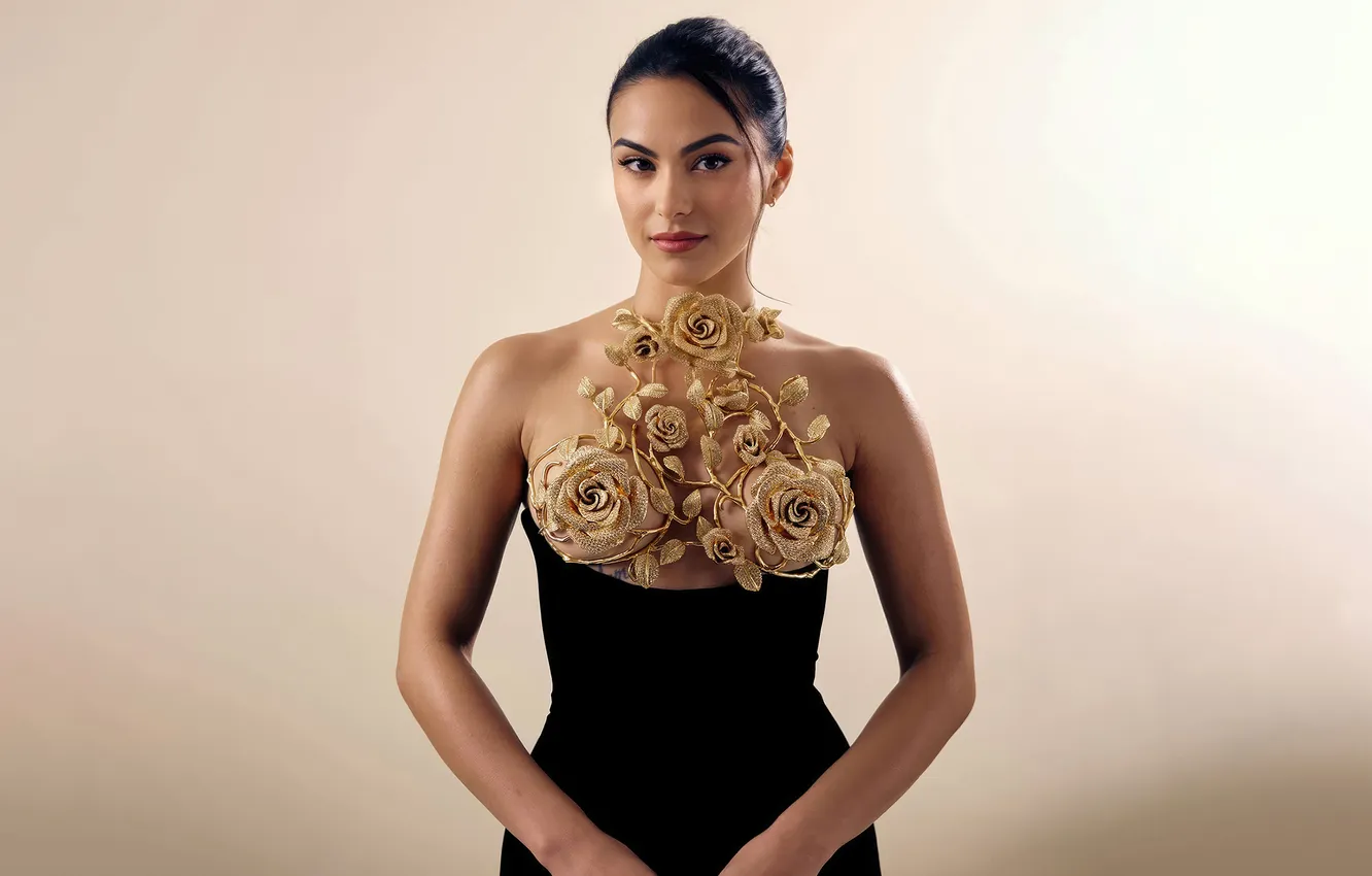 Фото обои девушка, цветы, поза, фото, макияж, платье, красивая, Camila Mendes