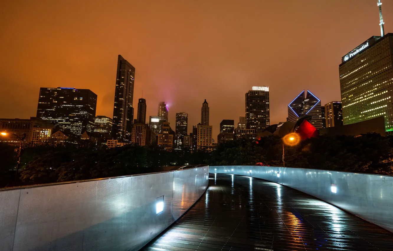 Фото обои Millenium Park, Chicago Skyline, BP Bridge