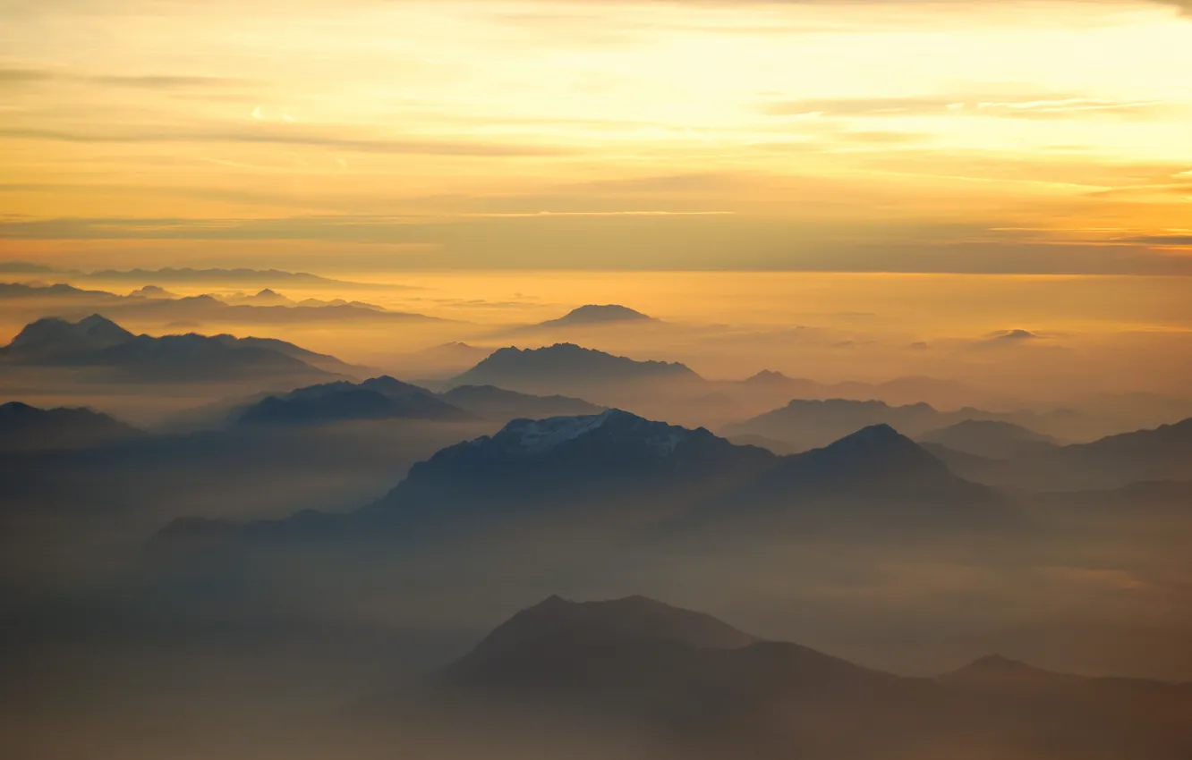Фото обои свет, горы, туман, утро, Альпы, Италия