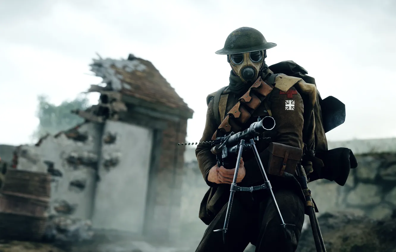 Фото обои оружие, война, игра, солдат, пулемет, каска, британский, Electronic Arts