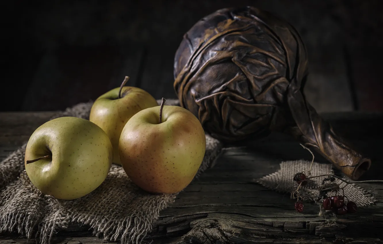 Фото обои яблоки, три, натюрморт