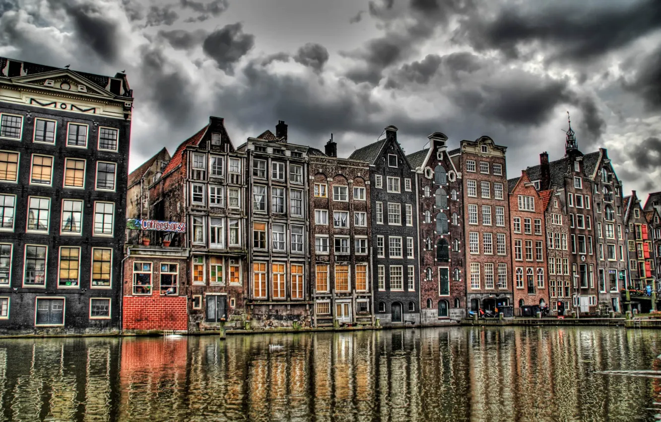 Фото обои Канал, Амстердам, Кофешоп