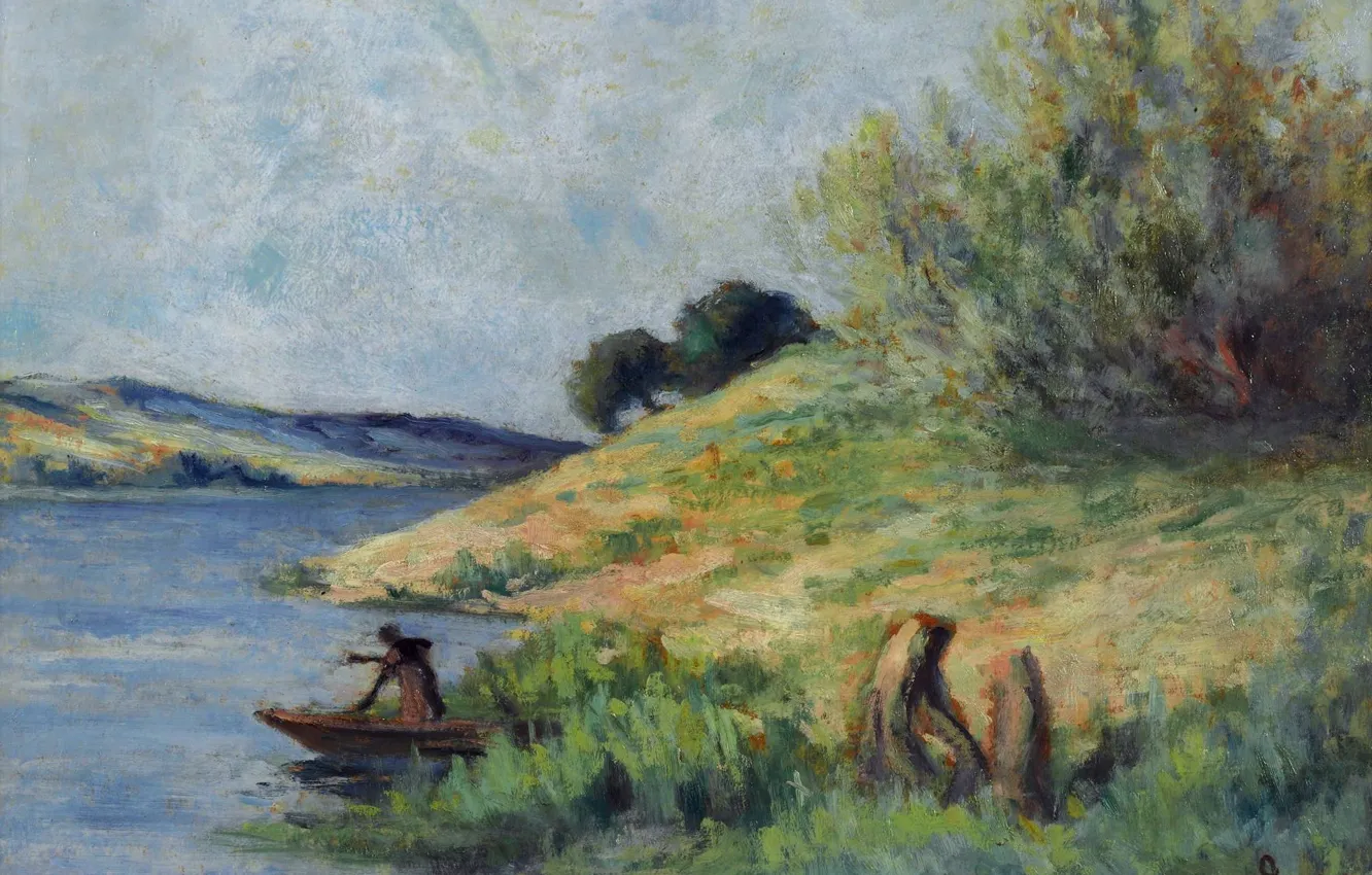 Фото обои пейзаж, картина, Берега Сены, Максимильен Люс, Maximilien Luce