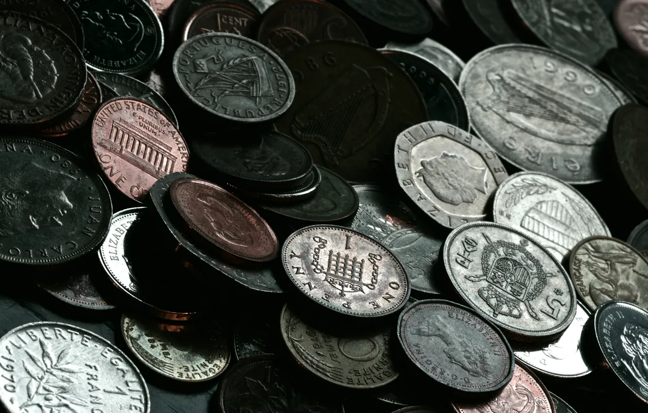 Фото обои макро, деньги, монеты, валюта