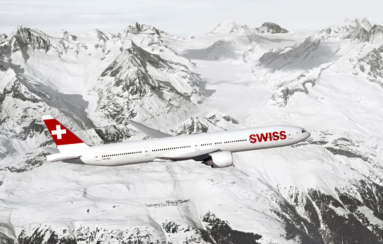 Фото обои небо, снег, горы, скалы, двигатель, высота, крыло, Boeing