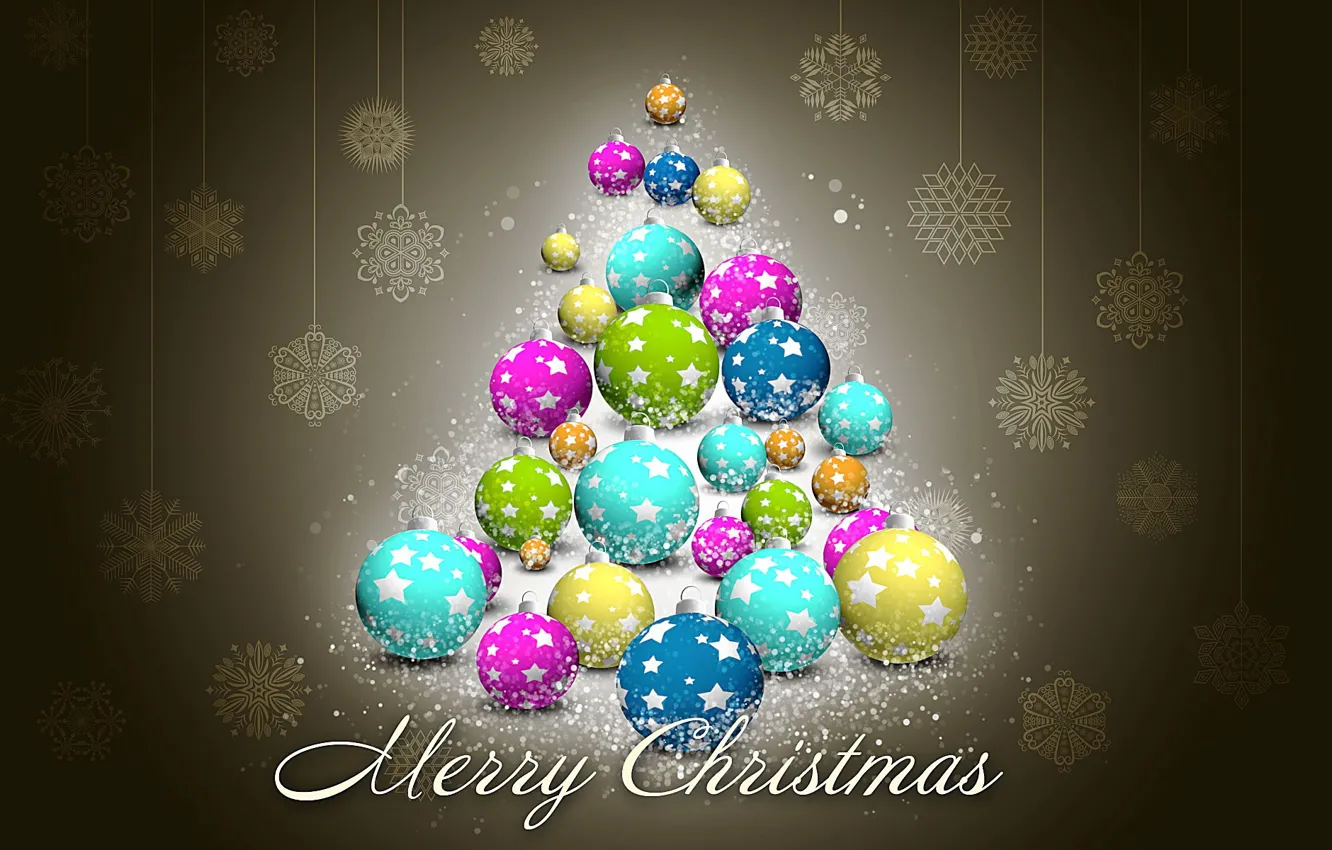 Фото обои украшения, снежинки, праздник, шары, елка, новый год, merry christmas