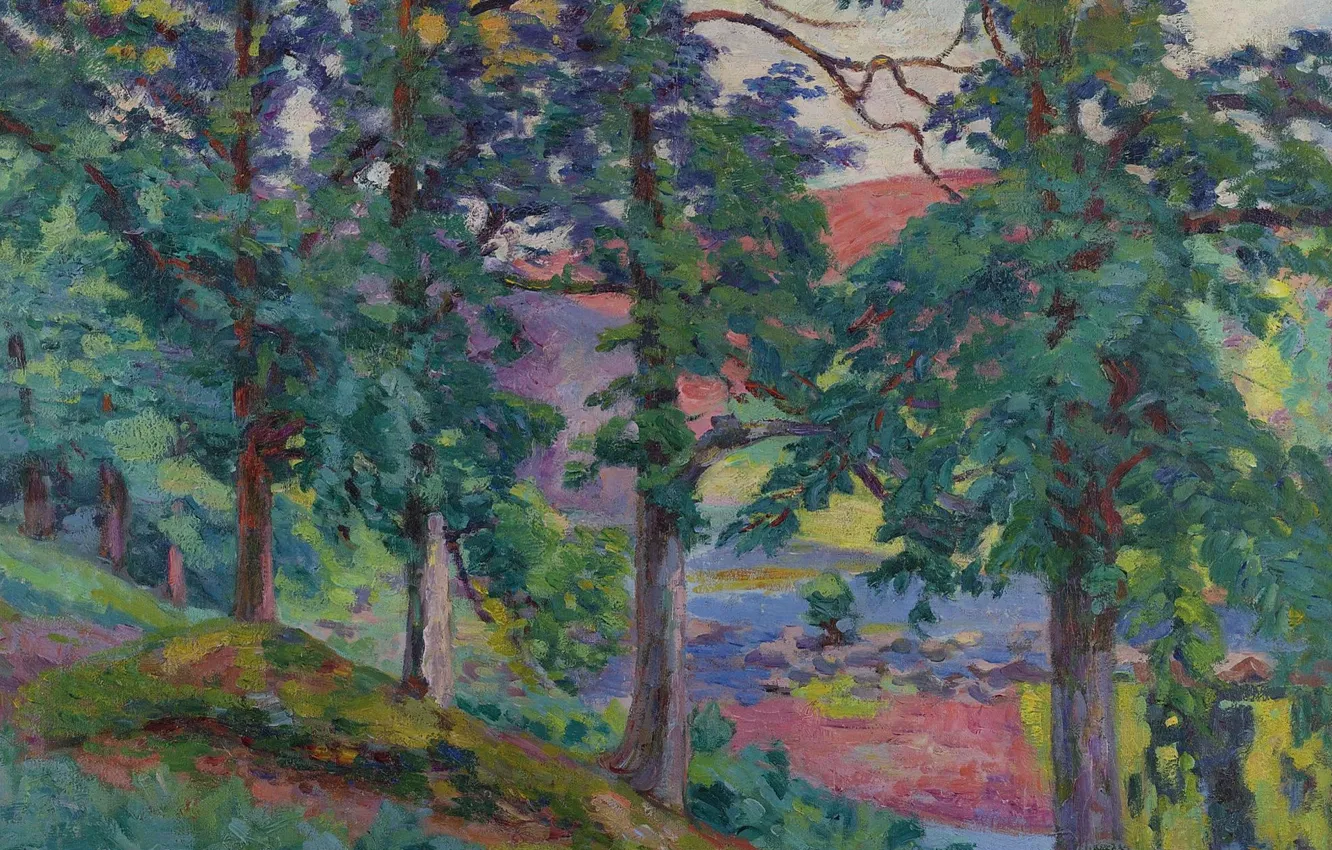 Фото обои деревья, картина, импрессионизм, Арман Гийомен, Armand Guillaumin, Пейзаж Крёза