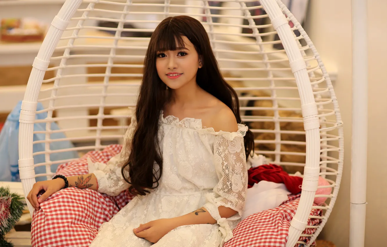 Фото обои улыбка, белое платье, красивая девушка, smile, очарование, beautiful girl, white dress, charm