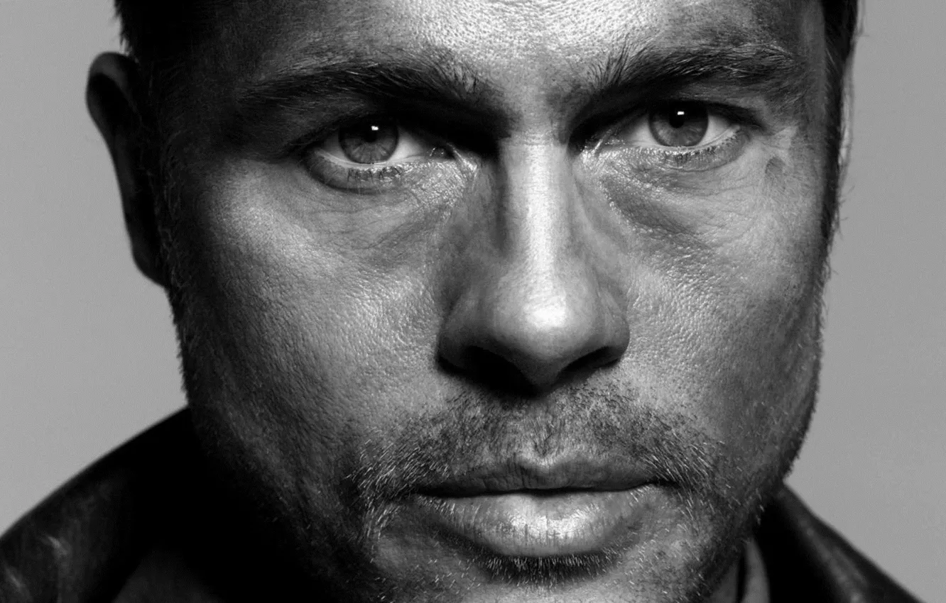 Фото обои портрет, Брэд Питт, Brad Pitt, black and white, portrait