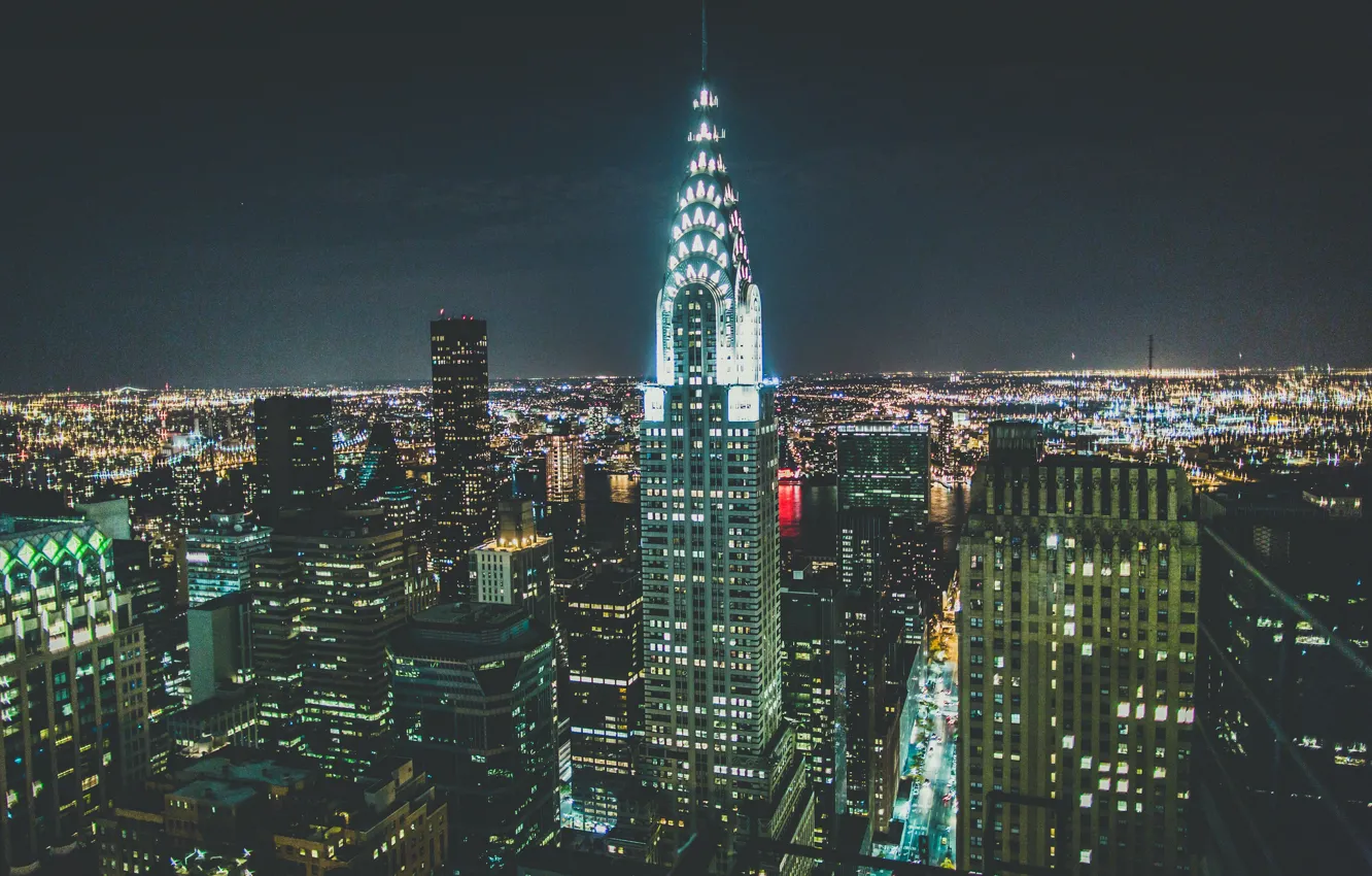 Фото обои USA, skyline, night, Manhattan, NYC, New York City, skyscraper, skyscrapers