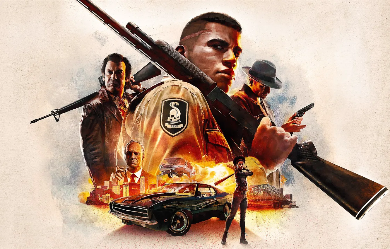 Фото обои Взгляд, Машина, Оружие, Definitive Edition, Mafia III, Mafia 3, Hangar 13, Линкольн Клэй