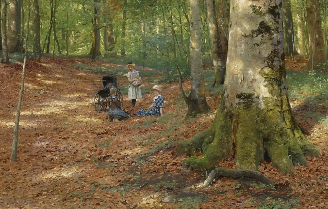 Фото обои датский живописец, 1883, Петер Мёрк Мёнстед, Peder Mørk Mønsted, Лесная поляна, Danish realist painter, The …