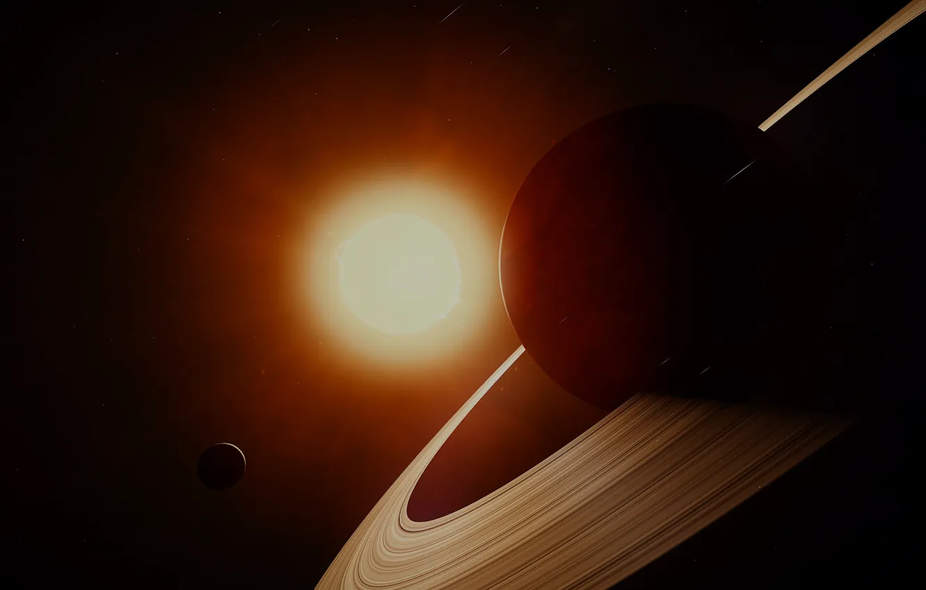 Фото обои солнце, космос, звезды, пространство, Сатурн