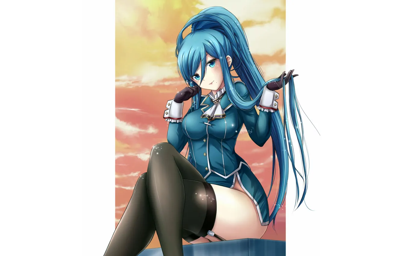 Фото обои girl, sexy, thighhighs, long hair, legs, boobs, anime, beautiful