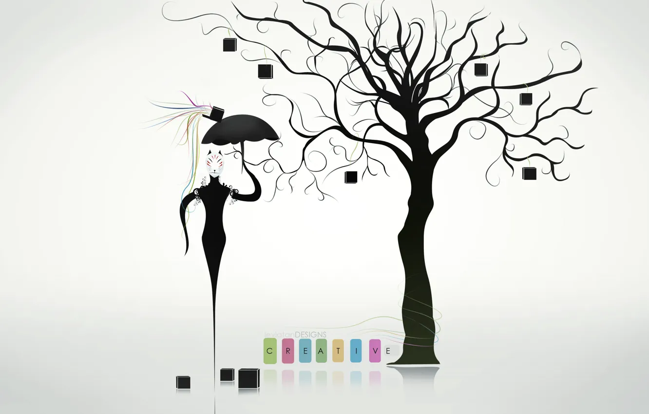 Фото обои дерево, зонт, маска, creative