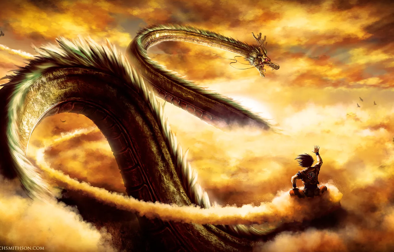 Фото обои дракон, аниме, арт, парень, dragonball