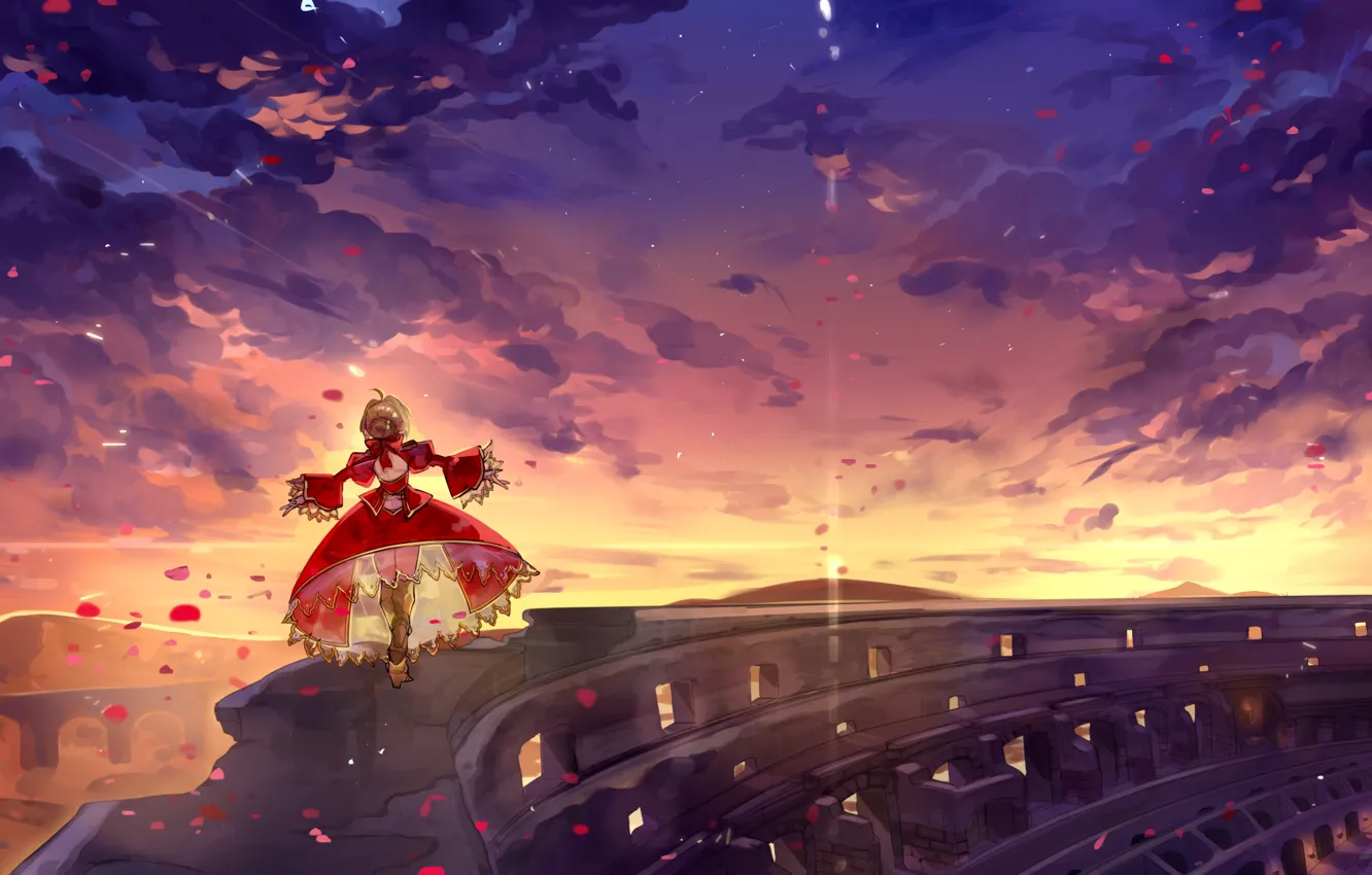 Фото обои небо, девушка, закат, Fate / Grand Order, Судьба великая кампания