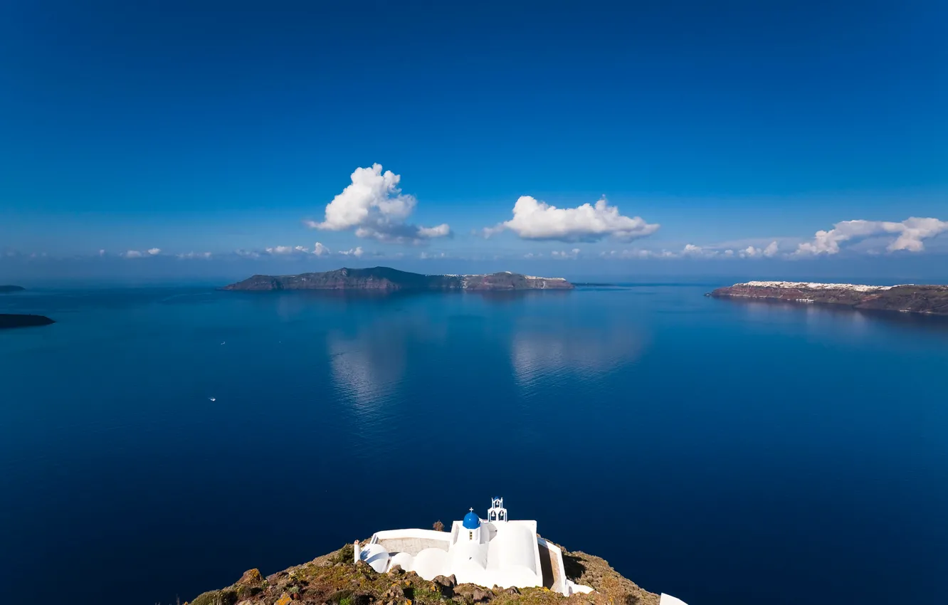 Фото обои море, небо, острова, облака, Греция, церковь, остров Сифнос