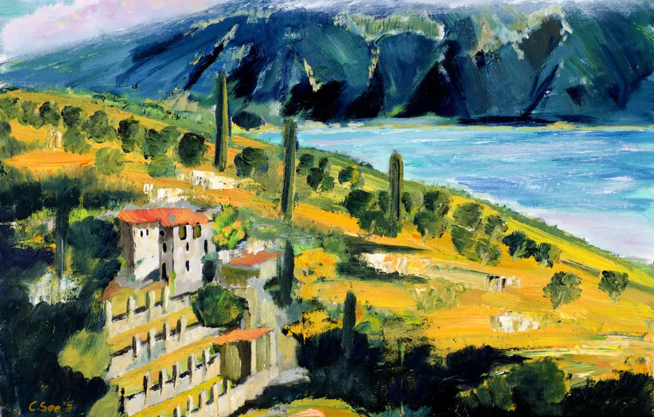 Фото обои пейзаж, картина, Италия, озеро Гарда, Christian Seebauer