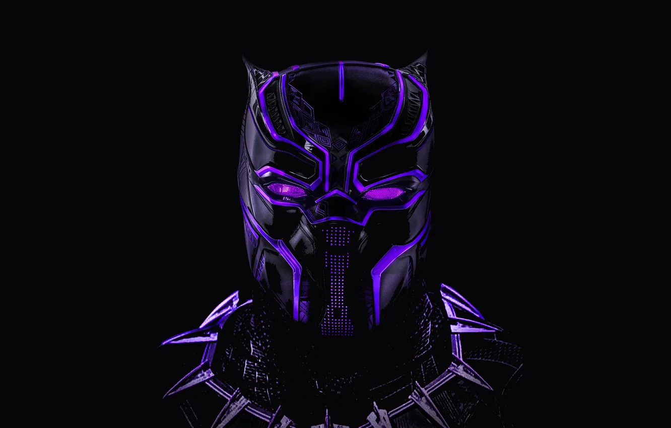 Фото обои маска, черный фон, Neon, комикс, MARVEL, Black Panther, Чёрная Пантера