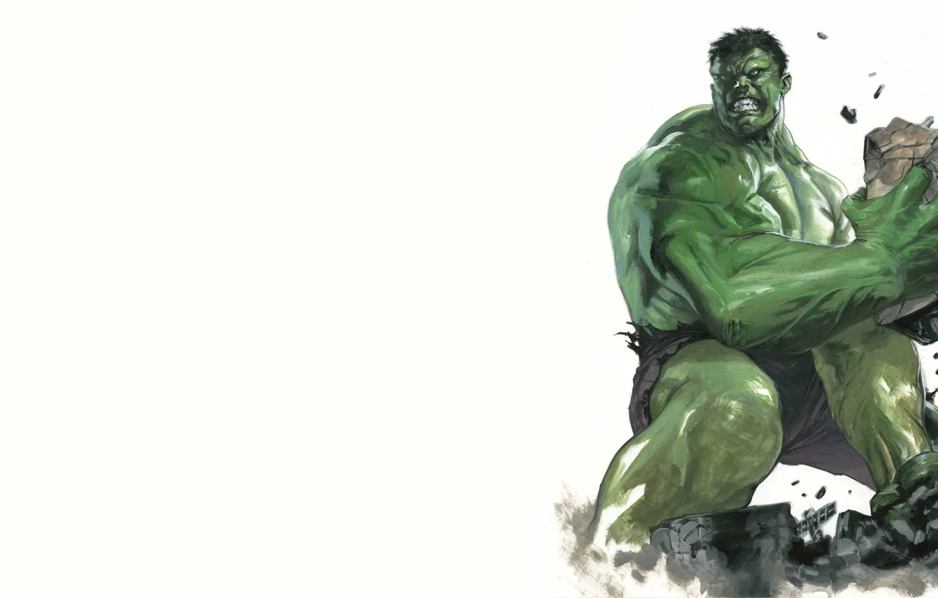 Фото обои обломки, зеленый, Халк, Hulk, свирепый, Marvel Comics