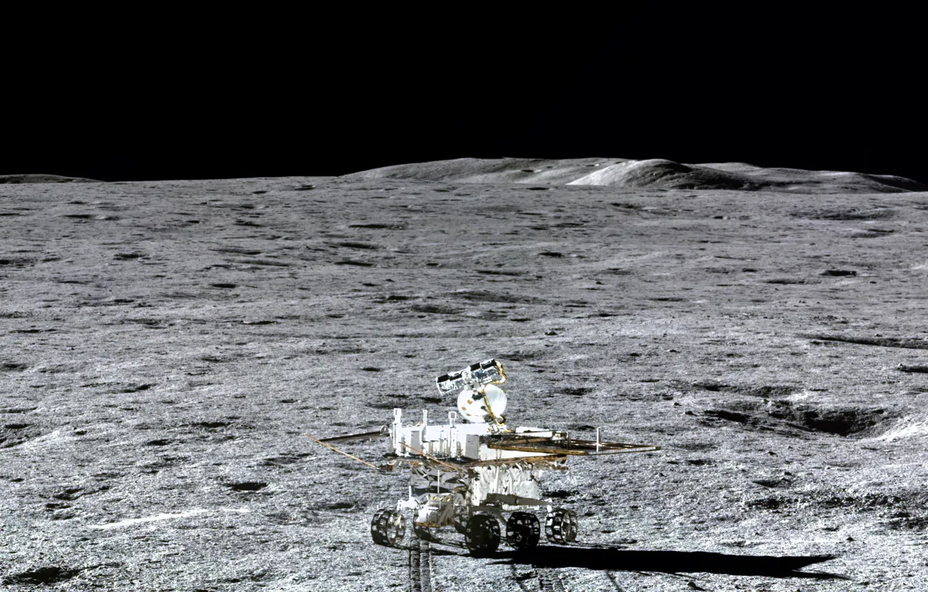Фото обои поверхность, Луна, CNSA, lunar rover Yutu-2, луноход Юйту-2, Чанъэ-4, Китайское национальное космическое управление, Chang'e 4