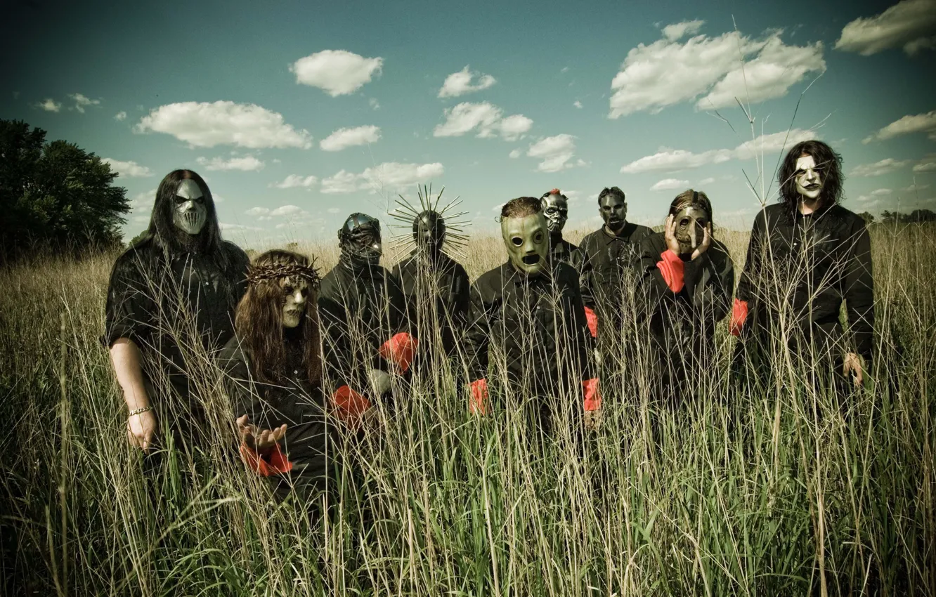 Фото обои группа, команда, Slipknot, небо на фоне
