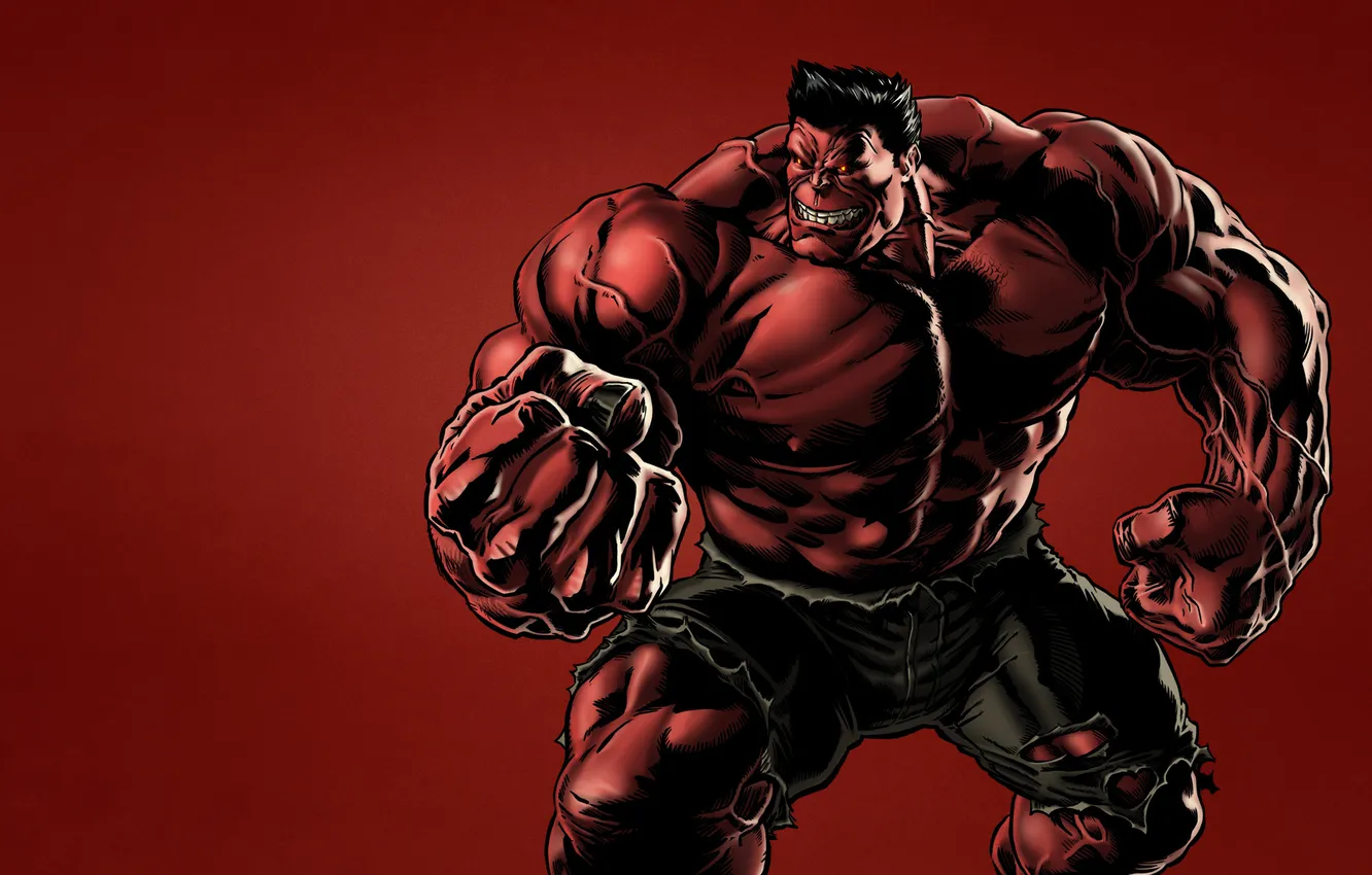 Фото обои монстр, злющий, темноватый фон, красный халк, red hulk