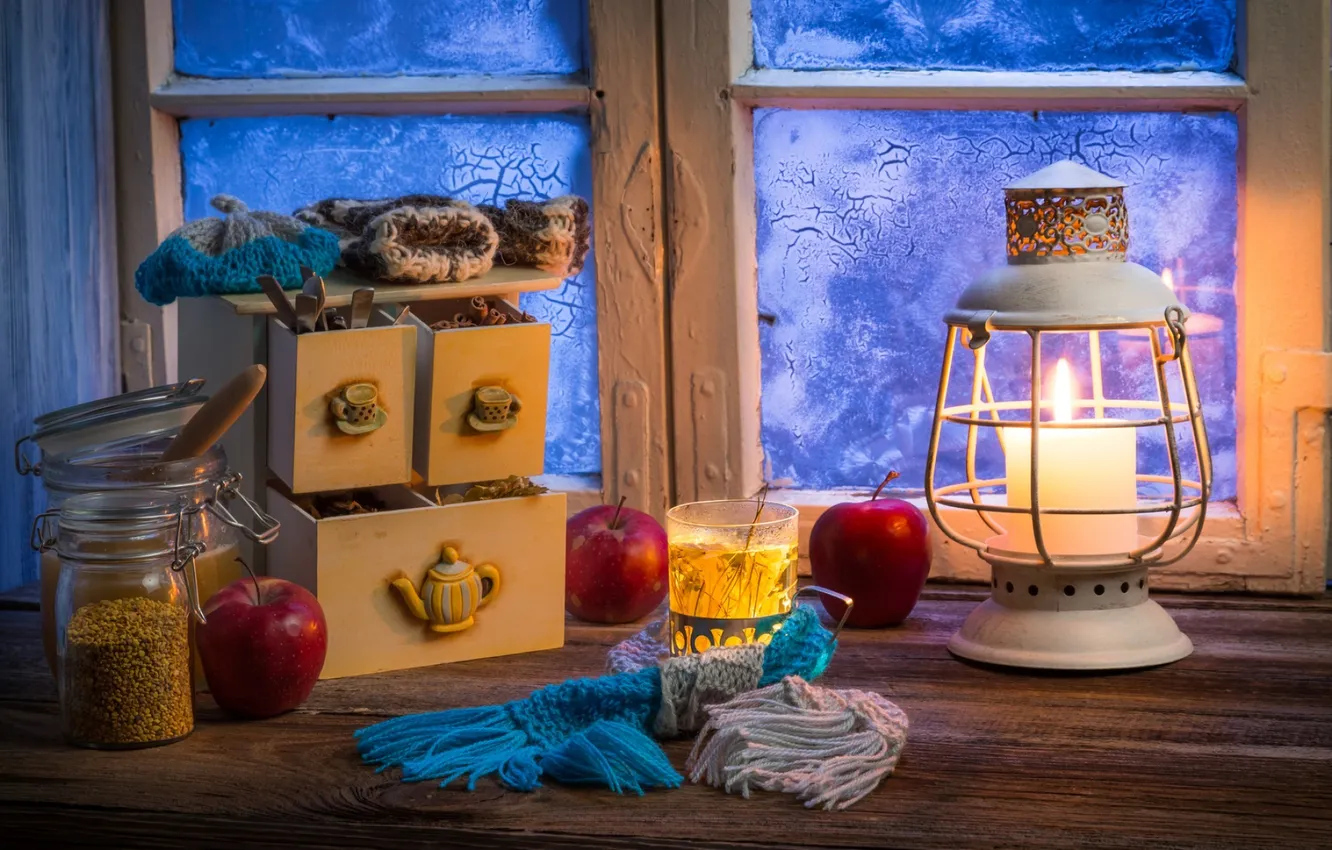 Фото обои зима, свеча, window