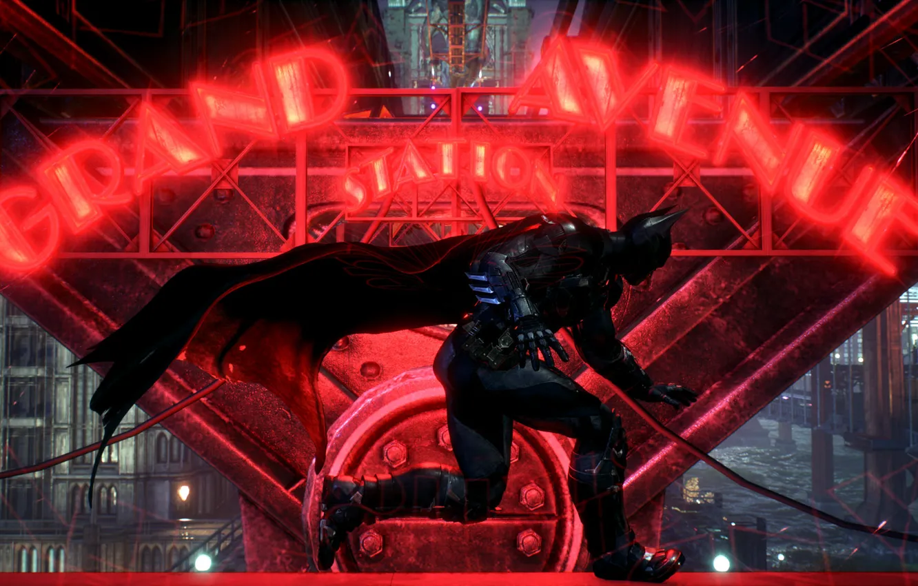 Фото обои ночь, реклама, бег, костюм, Бэтмен, Batman, Arkham Knight