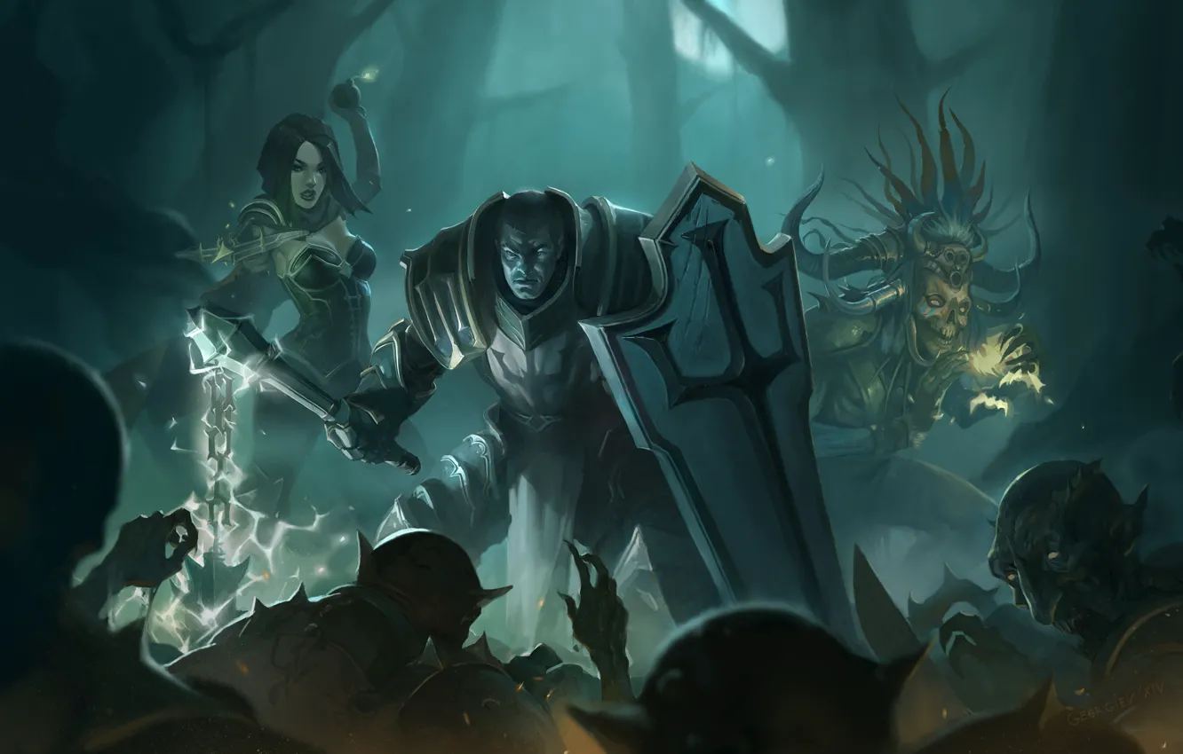 Фото обои Колдун, diablo 3, crusader, trio