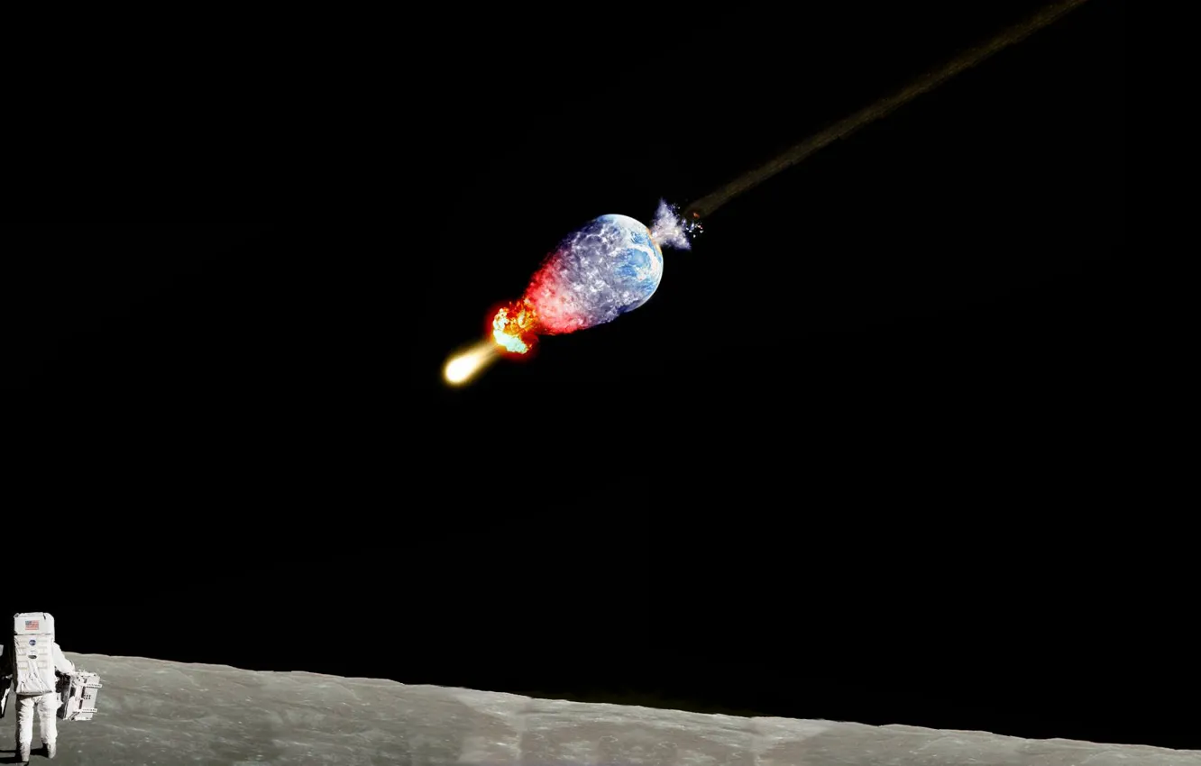 Фото обои земля, луна, метеор, космонавт, капут, пипец