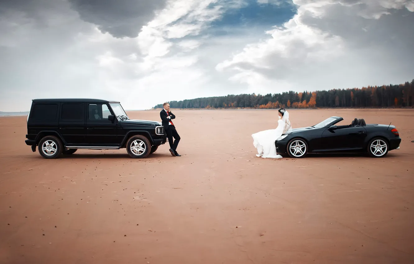 Фото обои машины, невеста, свадьба, жених