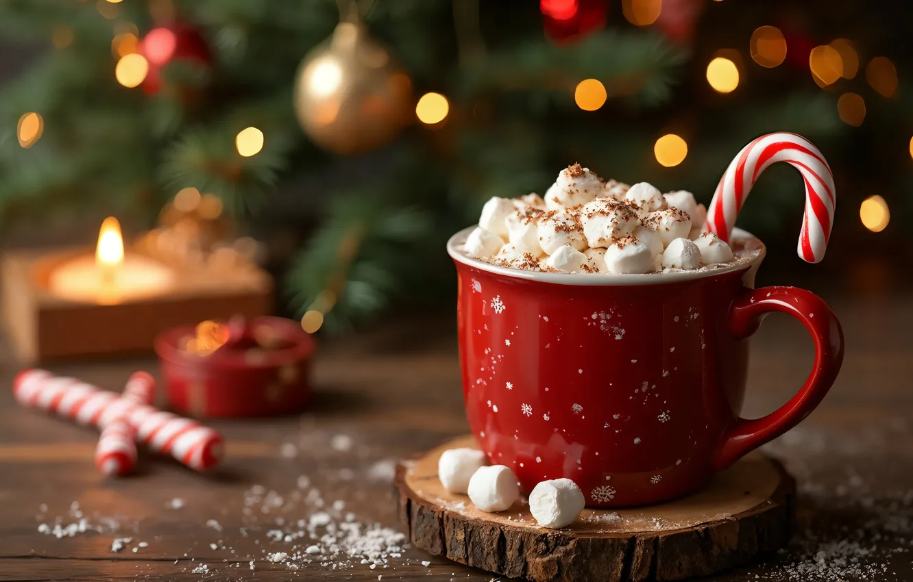 Фото обои украшения, Рождество, кружка, Новый год, Christmas, cup, какао, decoration