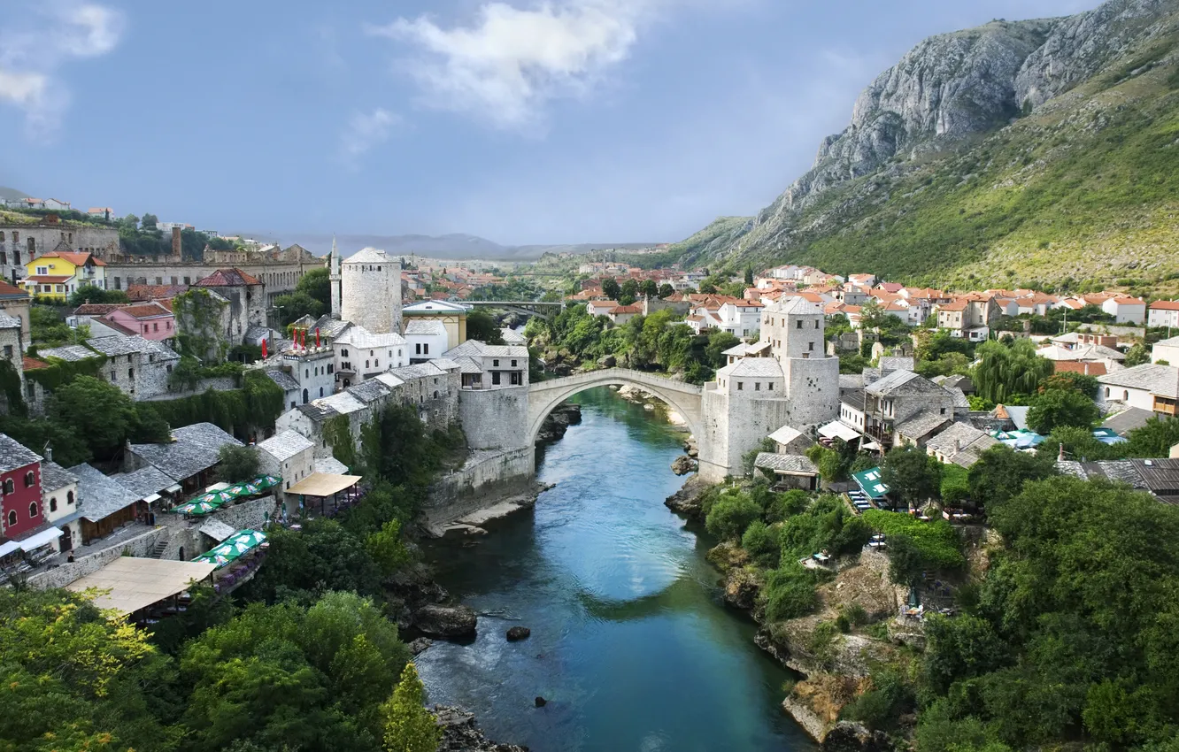 Фото обои мост, река, Mostar, Мостар
