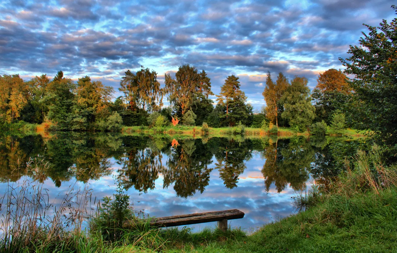 Фото обои небо, трава, деревья, природа, озеро, фото, Германия, Laupheim
