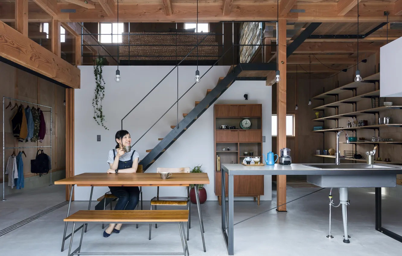 Фото обои дизайн, пространство, стиль, интерьер, кухня, столовая, Ishibe House, by Alts Design Office