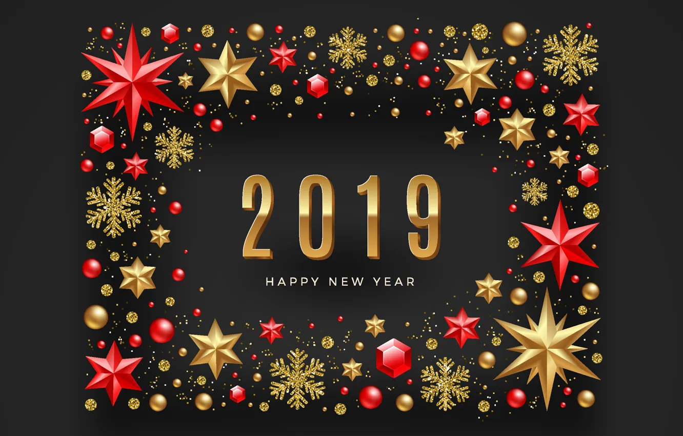 Фото обои снежинки, праздник, цифры, Новый год, 2019, зведы