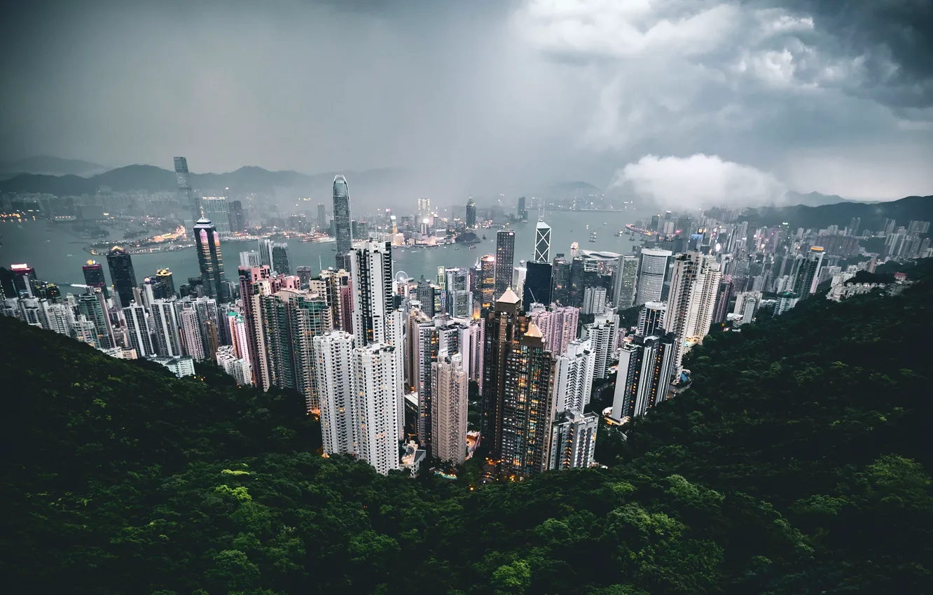 Фото обои небо, облака, город, Китай, Гон-Конг