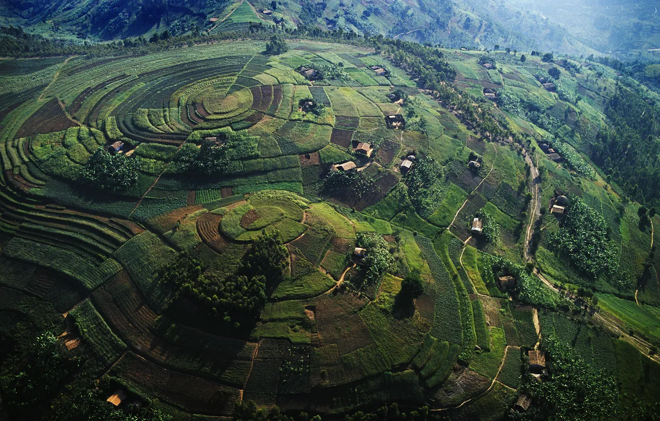 Фото обои холмы, поля, Африка, Уганда, Hills from Air