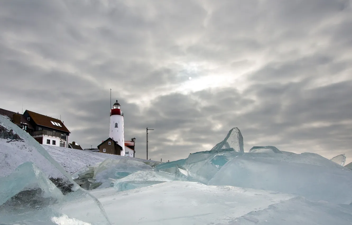 Фото обои зима, пейзаж, маяк