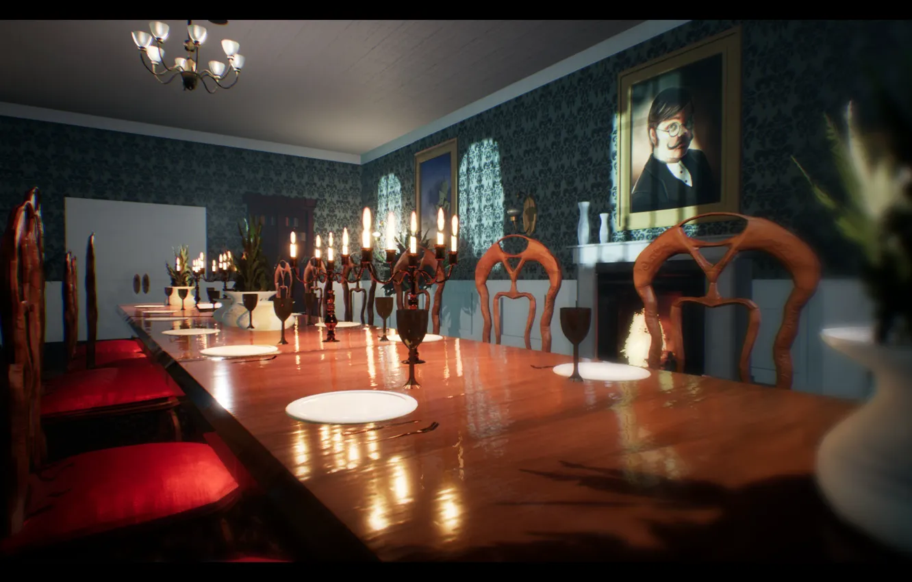 Фото обои комната, интерьер, камин, столовая, банкетный зал, by Mikael Axelsson in Environments - UE4 Marketpla, Simple …