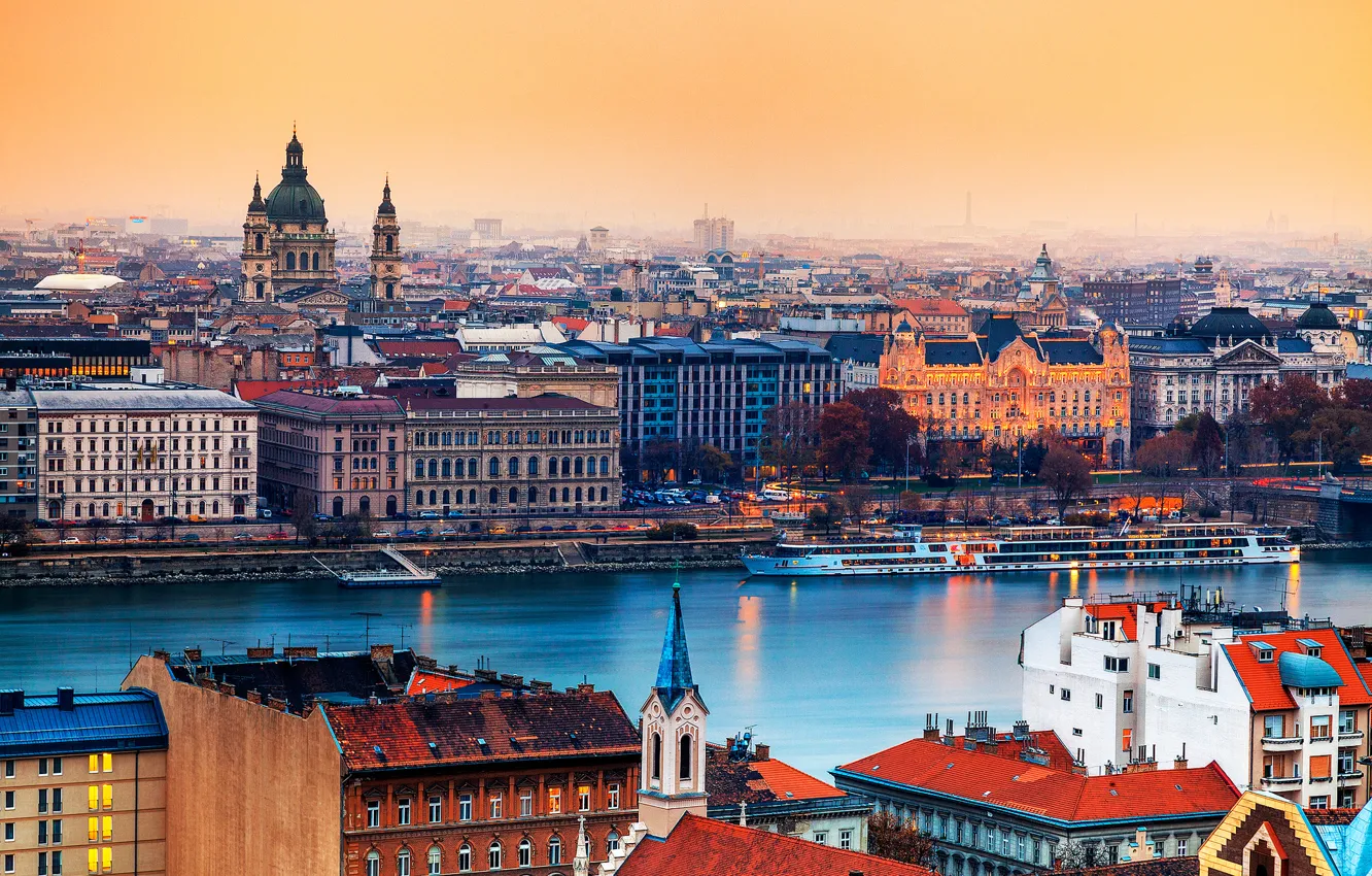 Фото обои город, река, здания, дома, столица, Венгрия, Будапешт, Базилика святого Иштвана