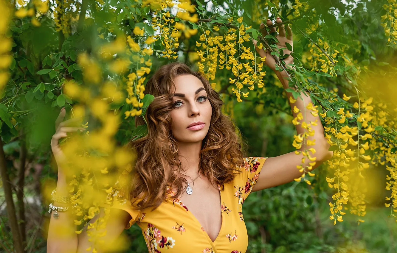 Фото обои flowers, blonde, yellow dress, Георгий Дьяков