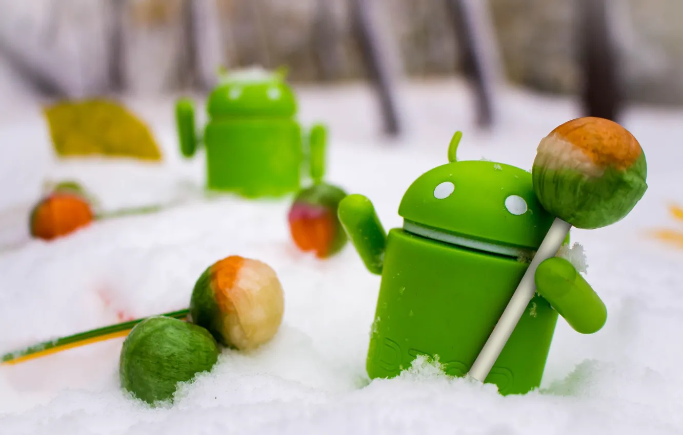 Фото обои android, winter, snow, toys, lollipop
