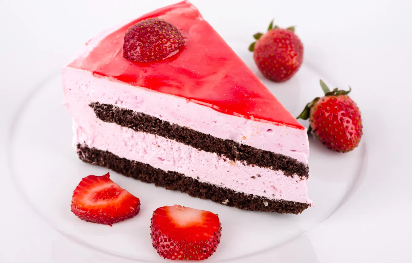 Фото обои ягоды, клубника, тарелка, торт, пирожное, десерт, сладкое