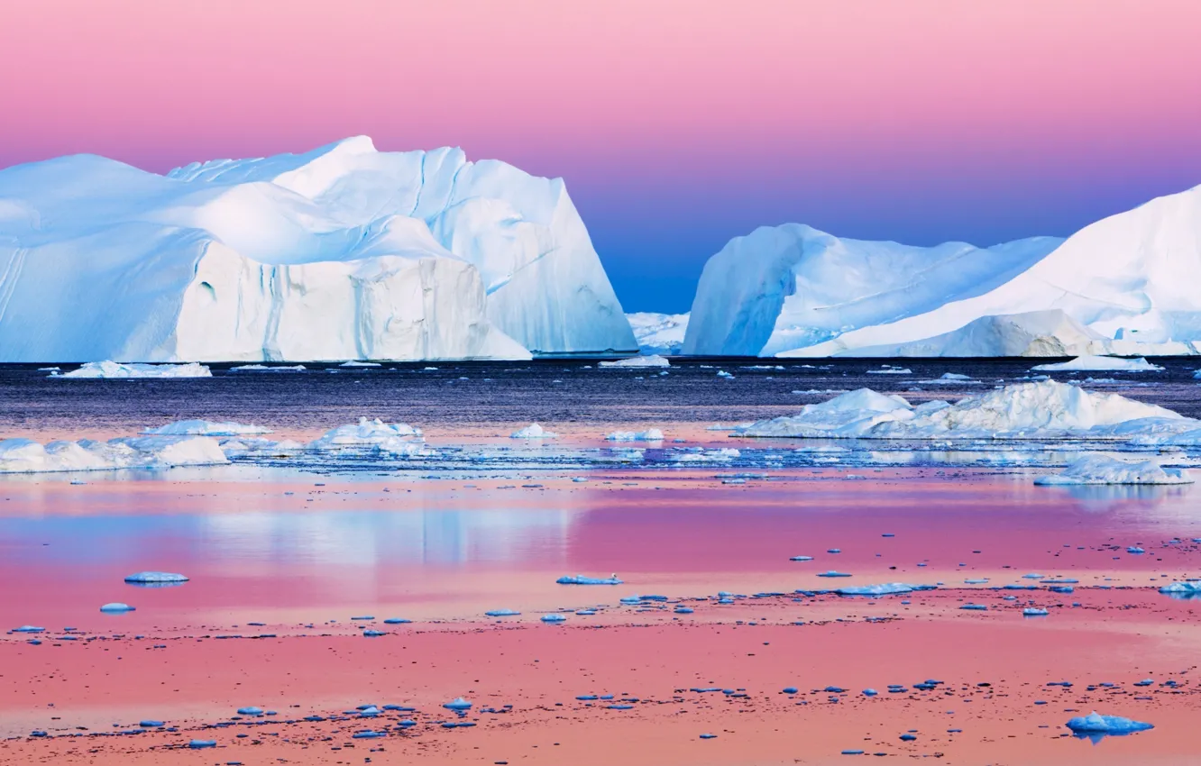 Фото обои закат, Арктика, ледники